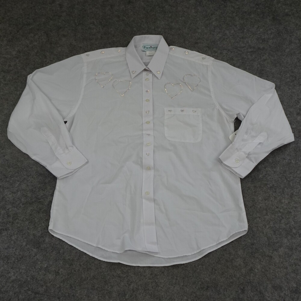 Patchington Shirt Womens Large L White Button Up Long Sleeve Casual Hearts